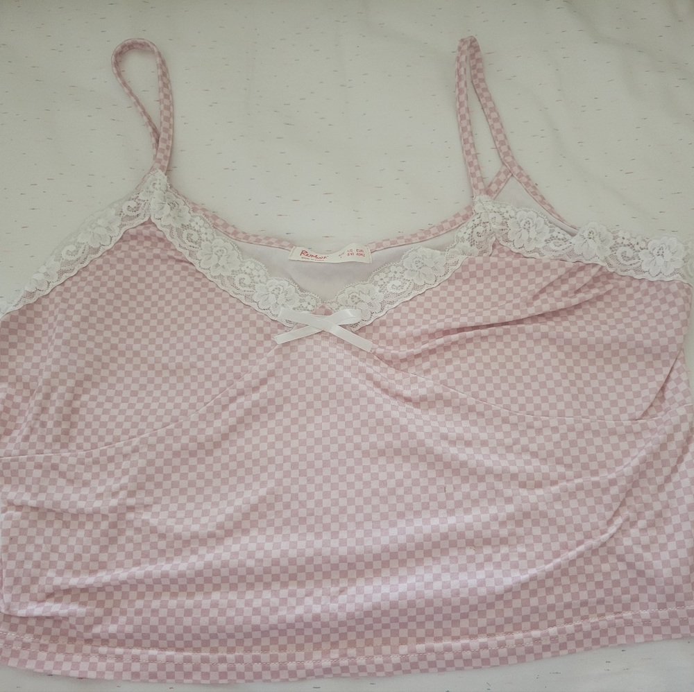 Y2K pink laced bow cami